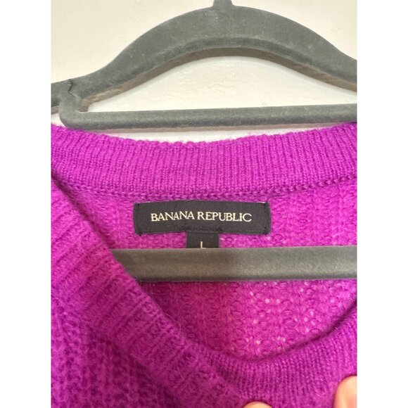 Banana Republic Fushia Wool Alpaca Blend Knit Sweater Drop Shoulder Size Large - Picture 5 of 7